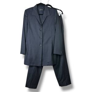 VTG Dana Buchman Charcoal Grey Wool Long Button Blazer Pant Suit Set Size 10